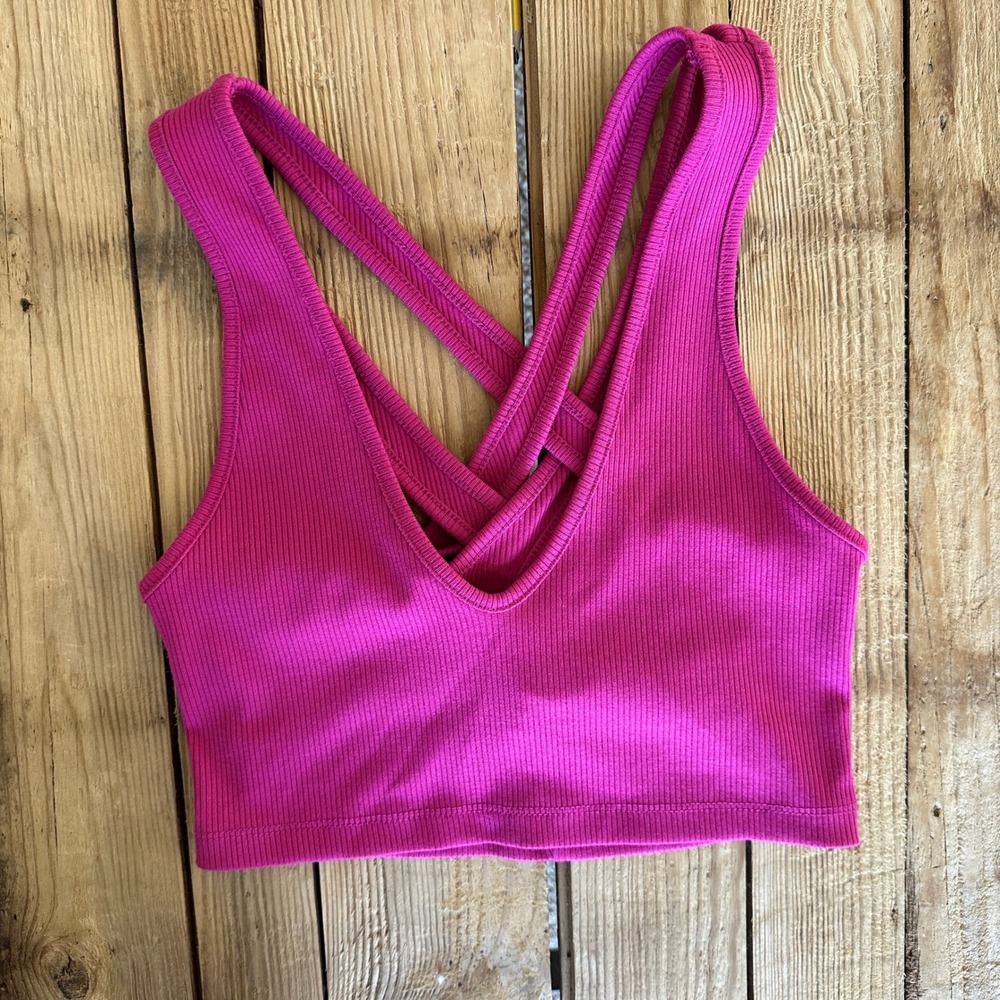 Urban Outfitters Magenta Pink Ribbed Crisscross Back V-Neck Crop Top Small